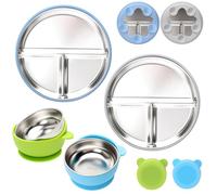 CLDY Set di piatti e ciotole per bambini in acciaio inox, con base in silicone al 100% a ventosa, set da tavola per lo svezzamento dei bambini, infrangibili, senza BPA, regalo per bambini e neonati