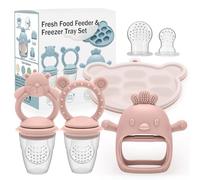 CLDY Tetine sgranocchiatore per bambini, ciuccio frutta per bambini di 3-24 mesi, fornito con 3 ciucci di frutta in silicone + 2 sgranocchiatrici mangiatoia + giocattolo per dentizione + contenitore