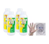 CLEAN KILL Insetticida Acaricida Microincapsulato No Gas, Ideale per Interni ed Esterni, Attivo per Oltre 2 Mesi, Ricarica da 1000ml (4 Flaconi) + 100pz Guanti HDPE Monouso