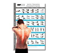 CLEAN SPORTS Poster per la schiena - 36 esercizi per la schiena e 12 allenamenti, con istruzioni video QR, allenamento senza dispositivi per casa, ufficio e palestra, rafforzare la schiena e prevenire