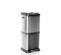 HJH Office Cestino Clean VII in Acciaio, Sistema di separazione dei rifiuti con 3 Scomparti (2 x 8L + 1 x 16L), Uso Universale, Argento, 741100
