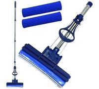 CleanAid OneTouch GO! mocio in acciaio inox - manico segmento, 2 mocio in spugna PVA, funzione strizzatura one-touch, senza aloni per laminato, parquet e piastrelle, igienico per pavimenti senza