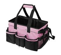 Cleaning Organizer Bag, Wearable Cleaner Tote, Multi-Pocket Tool Carrier, Handle Design, Water-Resistant Storage Solution, Ideal for Housekeeper, Bathroom, Dorm, Car, College Use, 45x26x23cm Gray Pink