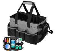 Cleaning Organizer Bag, Wearable Cleaner Tote, Multi-Pocket Tool Carrier, Handle Design, Water-Resistant Storage Solution, Ideal for Housekeeper, Bathroom, Dorm, Car, College Use, 45x26x23cm Gray Pink