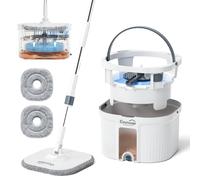 Cleansage AquaPro - Set di mocio e secchio per pavimenti - Mocio girevole a 360° in microfibra con manico lungo, secchio rotante a doppia camera per la separazione dell'acqua pulita e sporca, 3 panni
