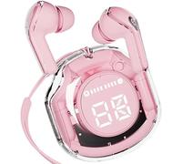 Clear Beat Cuffie Auricolari Wireless Bluetooth 5.3, Design Trasparente, Suono Cristallino, Impermeabili IPX4, Custodia con Ricarica Smartphone, Microfono Integrato, Autonomia 2-3 Ore, USB-C (Rosa)