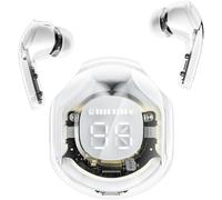 Clear Beat Cuffie Auricolari Wireless Bluetooth 5.3, Design Trasparente, Suono Cristallino, Impermeabili IPX4, Custodia con Ricarica Smartphone, Microfono Integrato, Autonomia 2-3 Ore, USB-C (Bianco)