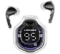 Clear Beat Cuffie Auricolari Wireless Bluetooth 5.3, Design Trasparente, Suono Cristallino, Impermeabili IPX4, Custodia con Ricarica Smartphone, Microfono Integrato, Autonomia 2-3 Ore, USB-C (Nero)