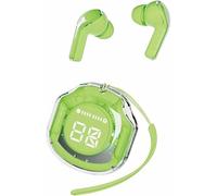 Clear Beat Cuffie Auricolari Wireless Bluetooth 5.3, Design Trasparente, Suono Cristallino, Impermeabili IPX4, Custodia con Ricarica Smartphone, Microfono Integrato, Autonomia 2-3 Ore, USB-C (Verde)
