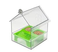 Clear Bird Bath - Clear Bird Feeder with Bathing Basin | Water Dispenser & Feeding Station for Balcony, Garden & Patio | Osservation of Hummingbirds, Finches, Parrots & Budgies | Decorative