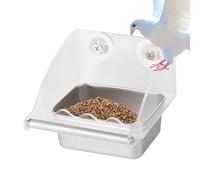 Clear Bird Feeder, Parakeet Food Bowl, 5.91x5.91in Anti-Slip Perch Design, Authentic Stainless Steel Base, Easy-Clean Watering Tray for Indoor Balcony Patio Backyard Deck