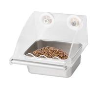 Clear Bird Feeder, Transparent Parakeet Food Bowl, 5.91x5.51 inches, Anti-Slip Perch Design with Stainless Water Cup, Hanging Feeding Station for Hummingbirds, Indoor Cage