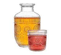 Clear Glass Carafe Set, Water Pitcher with Cup Lid, 1l Mouthwash Dispenser Bottle with Stackable Cup, Elegant Transparent Drink Jug, Minimal Modern Design, Bedroom Bathroom Kitchen and Daily Use