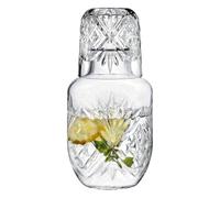 Clear Glass Carafe Set, Water Pitcher with Cup Lid, 1l Mouthwash Dispenser Bottle with Stackable Cup, Elegant Transparent Drink Jug, Minimal Modern Design, Bedroom Bathroom Kitchen and Daily Use