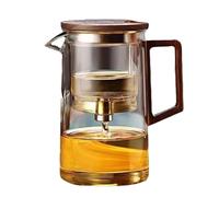 Clear Glass Steeping Pitcher - Premium Heat Resistant Leaves Filter Vessel | Elegant Tea Maker with Wooden Handle, Dishwasher Magic Teapot for Loose Tea, Brewing Pot, Server, Gift