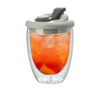 Clear Glass Tumbler - Refillable Beverage Container for hydrating | Heat Resistant Body with Silicone Sealing Ring & Wide Mouth Opening for Fruit Infusions Cold Brew Iced Chocolate and Afternoon