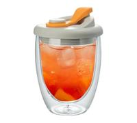 Clear Glass Tumbler - Refillable Beverage Container for hydrating | Heat Resistant Body with Silicone Sealing Ring & Wide Mouth Opening for Fruit Infusions Cold Brew Iced Chocolate and Afternoon