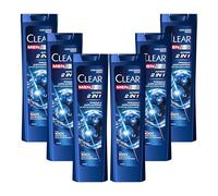 Clear Men Shampoo Antiforfora per tutti i tipi di cute e capelli Action 2in1 fino al 100% di protezione dalla forfora* 6x 225 ml