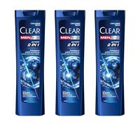 Clear Men Shampoo Antiforfora per tutti i tipi di cute e capelli Action 2in1 fino al 100% di protezione dalla forfora* 3x 225 ml