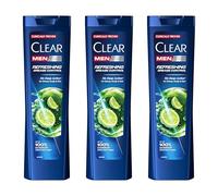 Clear Men Shampoo Uomo Refreshing Grease Control, Per Capelli Grassi, Azione Anti-Forfora e Anti-Sebo, Fino al 100% di Protezione dalla Forfora, Con Niacinamide, 3x 225ml