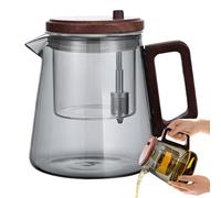 Clear Pot,Glass Teapot with Strainer Wood Handle - Ergonomic Maker Kettle Stove Pot for Workplace Home Restaurant press action for easy removal
