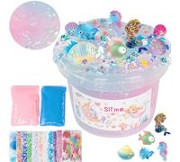 Clear Slime 10,2 OZ Fai da te con 12 sacchetti per ragazze e ragazzi e 2 Fluffy Cloud Slime, Slime come una sirena che galleggia in un mare di blu e rosa