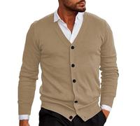 Clearance Cardigan da uomo lavorato a maglia, leggero, sottile, a maniche lunghe, con scollo a V, caldo, casual, tinta unita, maglioni, primo strato, giacche di transizione, 1#marrone, L