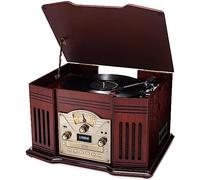 ClearClick Giradischi tutto in uno con lettore di dischi a 3 velocità, Bluetooth, CD, cassetta, radio Am/FM, ausiliaria, USB, altoparlanti integrati, esterno in legno fatto a mano