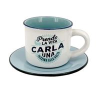 CLEARCO Tazzina da caffè in gres porcellanato personalizzata con piattino - Carla