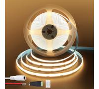 Clearhill 12 V COB LED Strip Lights with 5521DC Femmina and Red+Black Wire Connectors(No Power Supply),9.84FT/3M,Warm White 3000K,320LEDs/M,8 mm Width,CRI90,Electroplated Double side Panel,10W/M,IP20