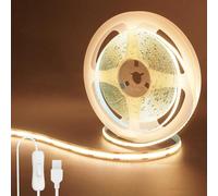 Clearhill Fita LED COB USB 5V con Interruttore, 5M, Bianco Caldo 3000K, 320 LED/m, 8mm, IP20, Cavo USB 1M, Decorazioni Casa DIY