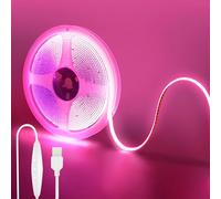 Clearhill Fita LED COB USB 5V con Interruttore Regolabile, 2M, Rosa, 320 LED/M, 8mm, IP20, Cavo USB 1.5M, Decorazione Interna DIY