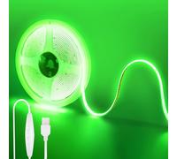 Clearhill Fita LED COB USB 5V con Interruttore Regolabile, 2M, Verde, 320 LED/M, 8mm, IP20, Cavo USB 1.5M, Decorazione Interna DIY