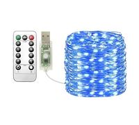 Clearhill Ghirlanda luminosa USB 10m blu 100 LED filo rame, telecomando, 8 modalità, timer e dimmerabile per Natale, camera, interni/esterni