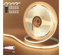 Clearhill Striscia LED COB 24V (senza alimentatore), 5M/16,4FT, bianco caldo 3000K, 320 LED/m, spina DC 5521 femmina, connettori filari rosso-nero, 8mm, IP20, decorazione interna DIY