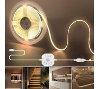 Clearhill Striscia LED COB USB 5V con sensore movimento e telecomando, 5 m, bianco caldo 3000K, larghezza 8 mm, regolabile, per armadi