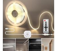 Clearhill Striscia LED COB USB 5V con sensore movimento e telecomando, 5 m, bianco naturale 4000K, larghezza 8 mm, regolabile, per armadi