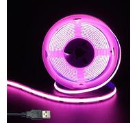 Clearhill Striscia LED COB USB da 5 V 8 mm di larghezza, rosa, 320 LEDs/M, 8 W/M, CRI90, 2 m, striscia luminosa a pannello bifacciale elettrolitica, impermeabile IP20, striscia flessibile per