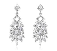 Clearine Art Deco Rhinestone Marquise Emerald Cut Rectangle Geometric Statement Dangle Earrings per Donne Iridescent AB Silver-bottom
