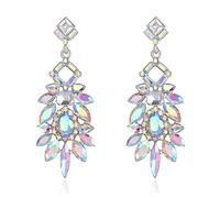 Clearine Art Deco Rhinestone Marquise Emerald Cut Rectangle Geometric Statement Dangle Earrings per Donne Argento trasparente-fondo