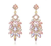 Clearine Art Deco Rhinestone Marquise Emerald Cut Rectangle Geometric Statement Earrings per Donne Rose Gold-bottom