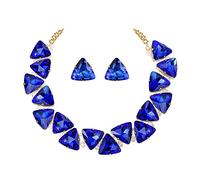 Clearine Art Deco Statement Collana Orecchini Set per Donna Brillante Cristalli Triangolo Gioielli per Prom Party Zaffiro Colore Oro-Fondo