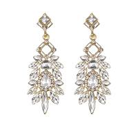 Clearine Art Deco Strass Marquise Emerald Cut Rectangle Geometric Statement Earrings per Donne Gold-Bottom