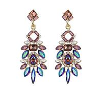 Clearine Art Deco Strass Marquise Emerald Cut Rectangle Geometric Statement Orecchini per Donne Blu Iridescente Fondo Oro