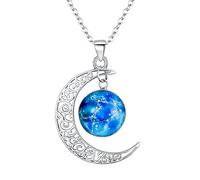 Clearine Collana Argento 925 Oroscopo Zodiaco 12 Costellazione Astrologia Galassia & Mezzaluna Luna Perle di vetro Pendente Capricorno