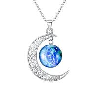 Clearine Collana Argento 925 Oroscopo Zodiaco 12 Costellazione Astrologia Galassia & Mezzaluna Luna Perle di vetro Pendente Cancro