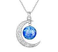 Clearine Collana Argento 925 Oroscopo Zodiaco 12 Costellazione Astrologia Galassia & Mezzaluna Luna Perle di vetro Pendente Gemelli