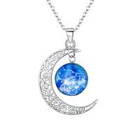 Clearine Collana Argento 925 Oroscopo Zodiaco 12 Costellazione Astrologia Galassia & Mezzaluna Luna Perle di vetro Pendente Ariete