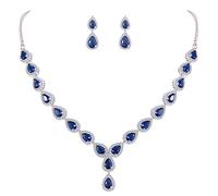 Clearine Donna Parure gioielli Boho elegante Zirconia cubica Lacrime infinito Figura 8 Y-collana ciondola gli orecchini Set zaffiro Colore