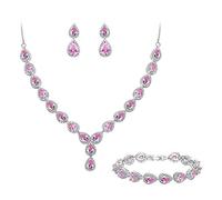 Clearine Gioielli Donna 3-Set Matrimonio Parure gioielli per Donna Sposa - Elegante e Splendente Nuziale zircone Infinito Figure 8 Y-Collana Orecchini Braccialetto Pendenti Set Rosa